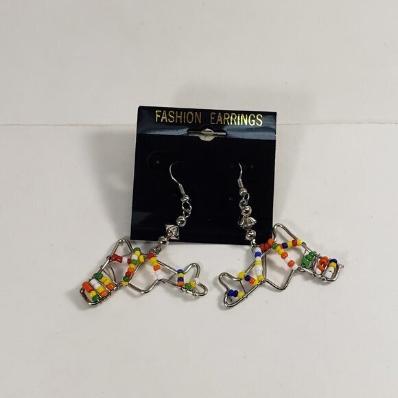 Handmade Colorful Beaded Silver tone Wire Drop Earrings Boho Festival Jewelry - Picture 6 of 8